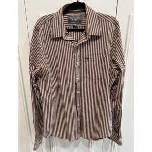 Vtg Abercrombie & Fitch Muscle Button Up Shirt Brown Striped Moose Preppy Y2K